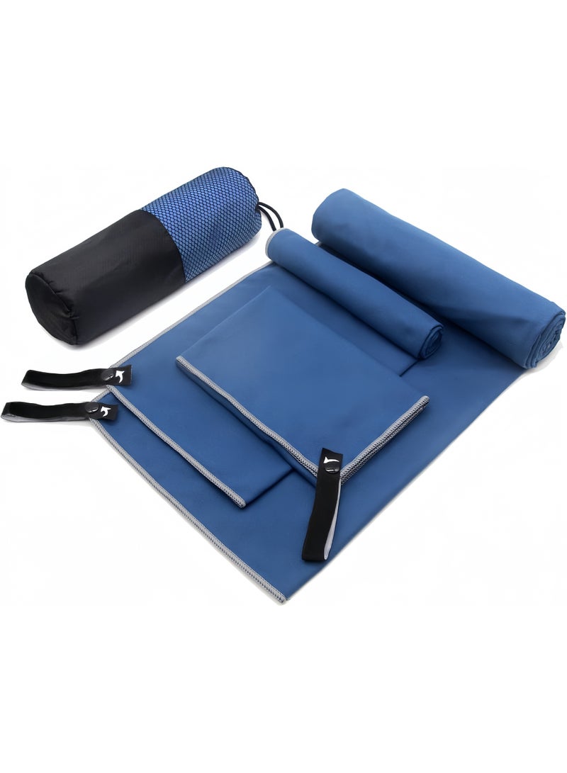 Quick Dry Camping Towel, Microfiber Travel Towel 3 Size at 1 Pack,Fast Drying Towel Set for Camping, Beach, Gym, Sports, Yoga & Swimming Pool, Navy Blue - Image 1